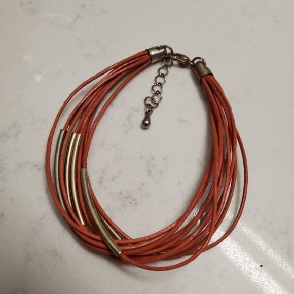 Burnt Orange Faux Leather Strappy Bracelet Gold Preppy Boho Neutral Work Office - Picture 4 of 7